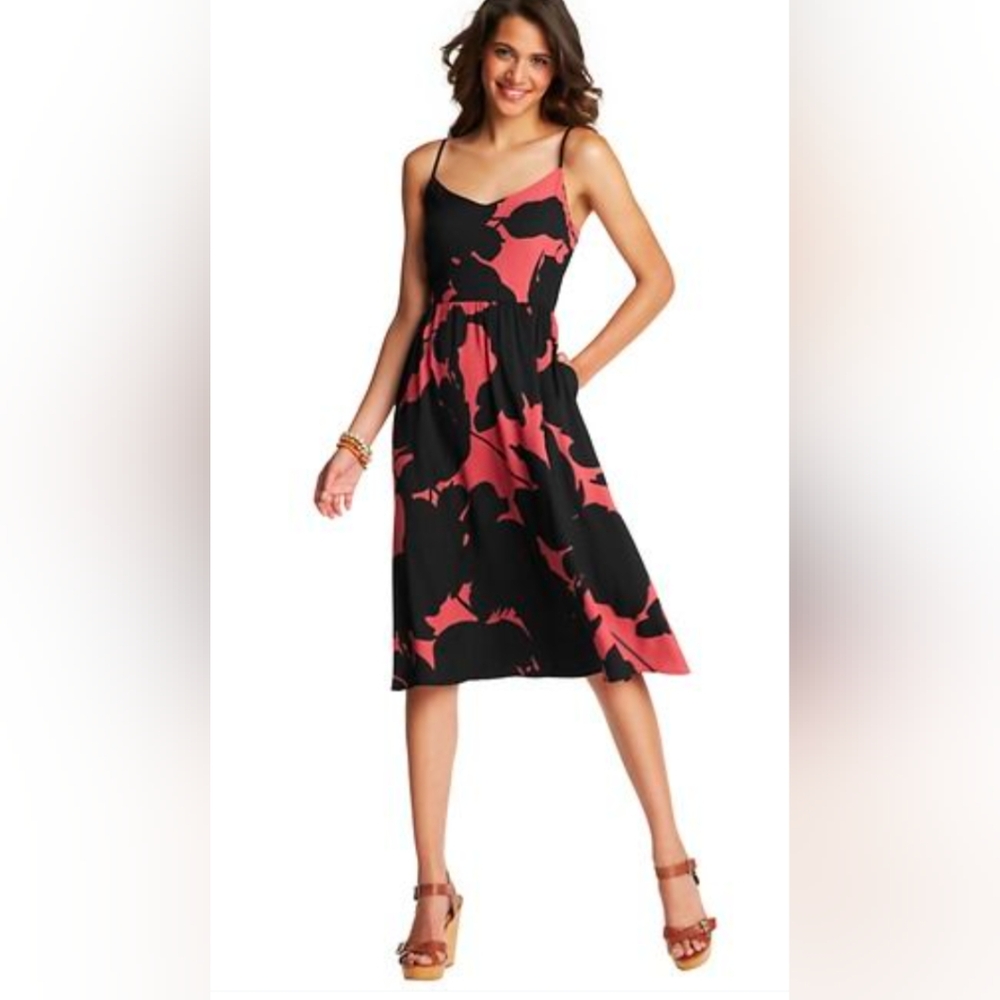 LOFT Spaghetti Straps Black and Pink Dress Size 4